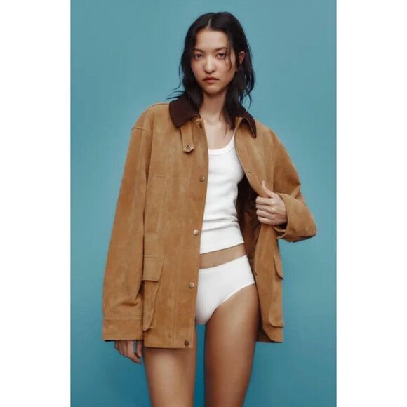 Zara Jackets & Blazers - Zara Womans Jacket Coat Suede Pig Leather Size S Small Tan Brown 4341/755 NWT